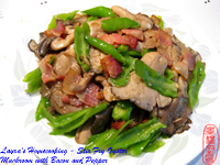 Stir Fry Oyster Mushroom with Bacon and Hot Pepper
